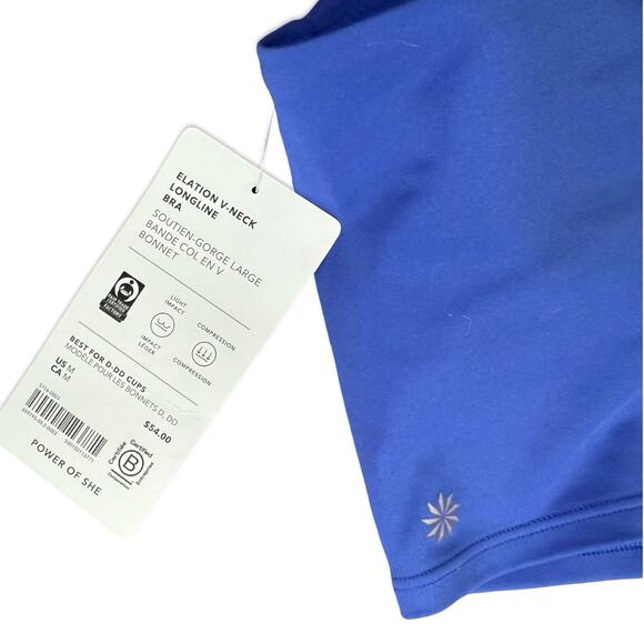 Athleta Royal Blue Elation V-Neck Longline D-DD Strappy Sports Bra sz M NEW Tags - Picture 4 of 6
